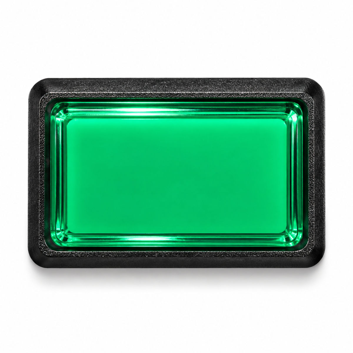 Illuminated Rectangular Green Zippy Switch Button - face