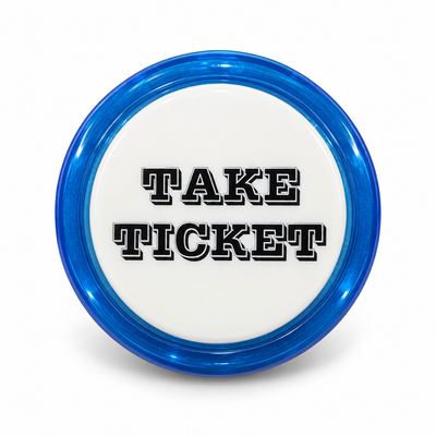 Illuminated Round TAKE TICKET Zippy Switch Button Blue - face