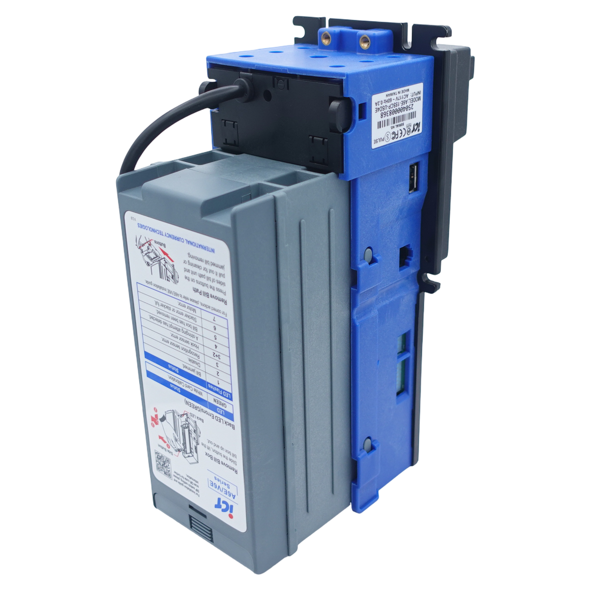 ICT V6E-36S0M-USD4-II Bill Validator 24V 600 Stacker MDB Standard Bezel, rear side view