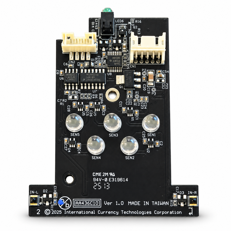 ICT AA436C## A6E / V6E LED board, black circuit board with green status LED, five SEN sensors and CN1/CN2 connectors