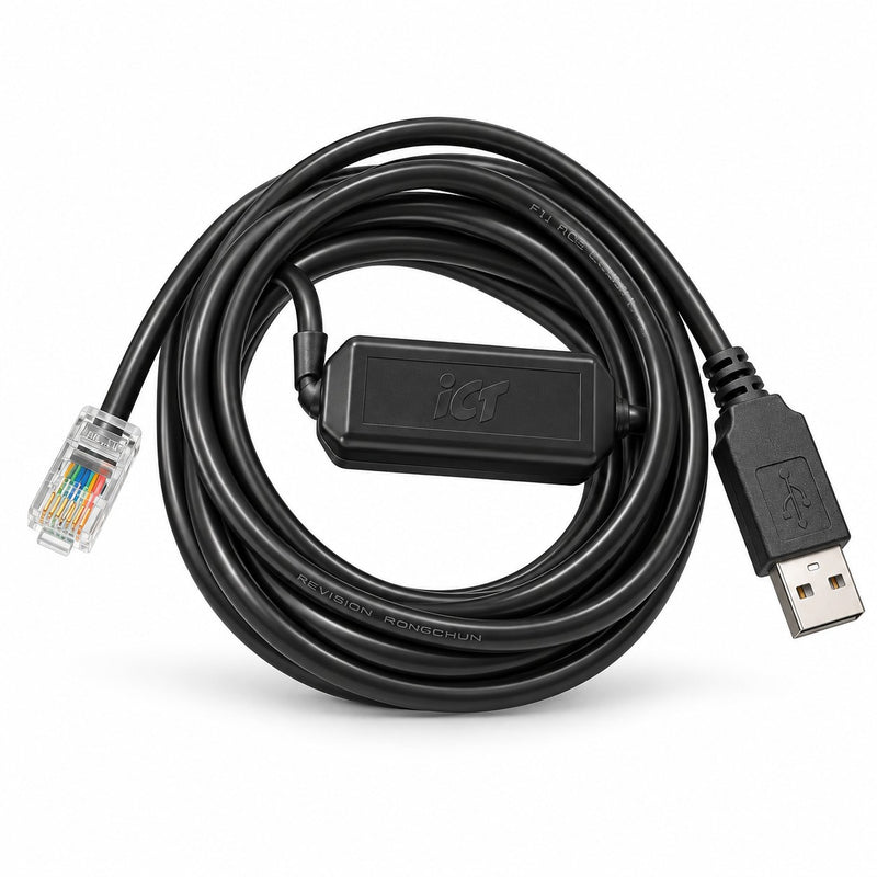 ICT GP58CR printer USB programming cable WELRGP45GC with RJ45 and USB connectors