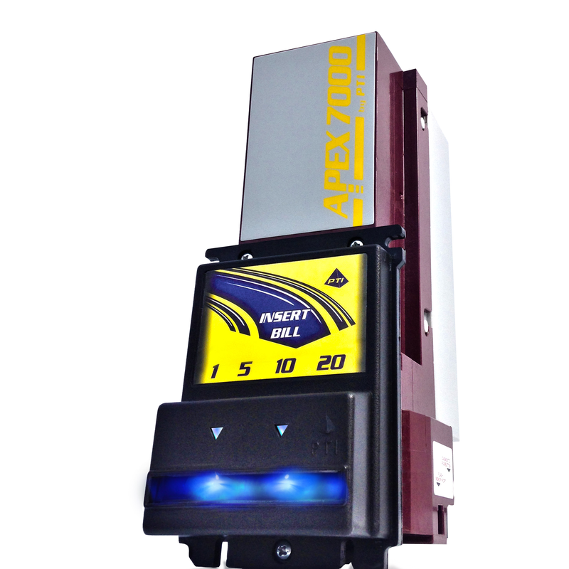 Pyramid Apex 7000 series bill acceptor with $1-$20 bezel decal (representative image for 7400-DB3)