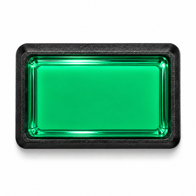 Illuminated Rectangular Green Zippy Switch Button - face