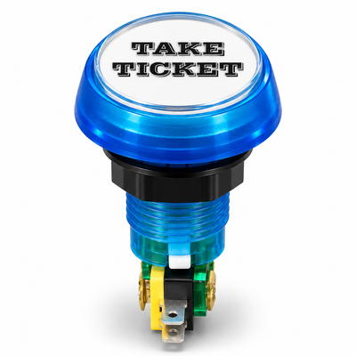Illuminated Round TAKE TICKET Zippy Switch Button Blue - side