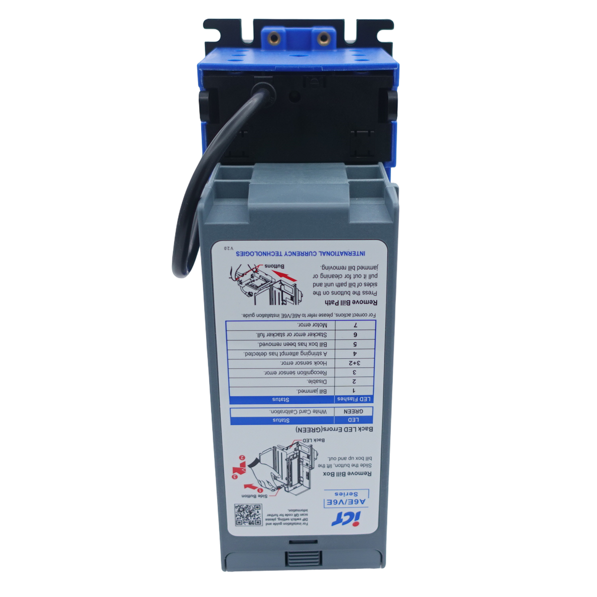 ICT V6E-36S0M-USD4-II Bill Validator 24V 600 Stacker MDB Standard Bezel, rear view