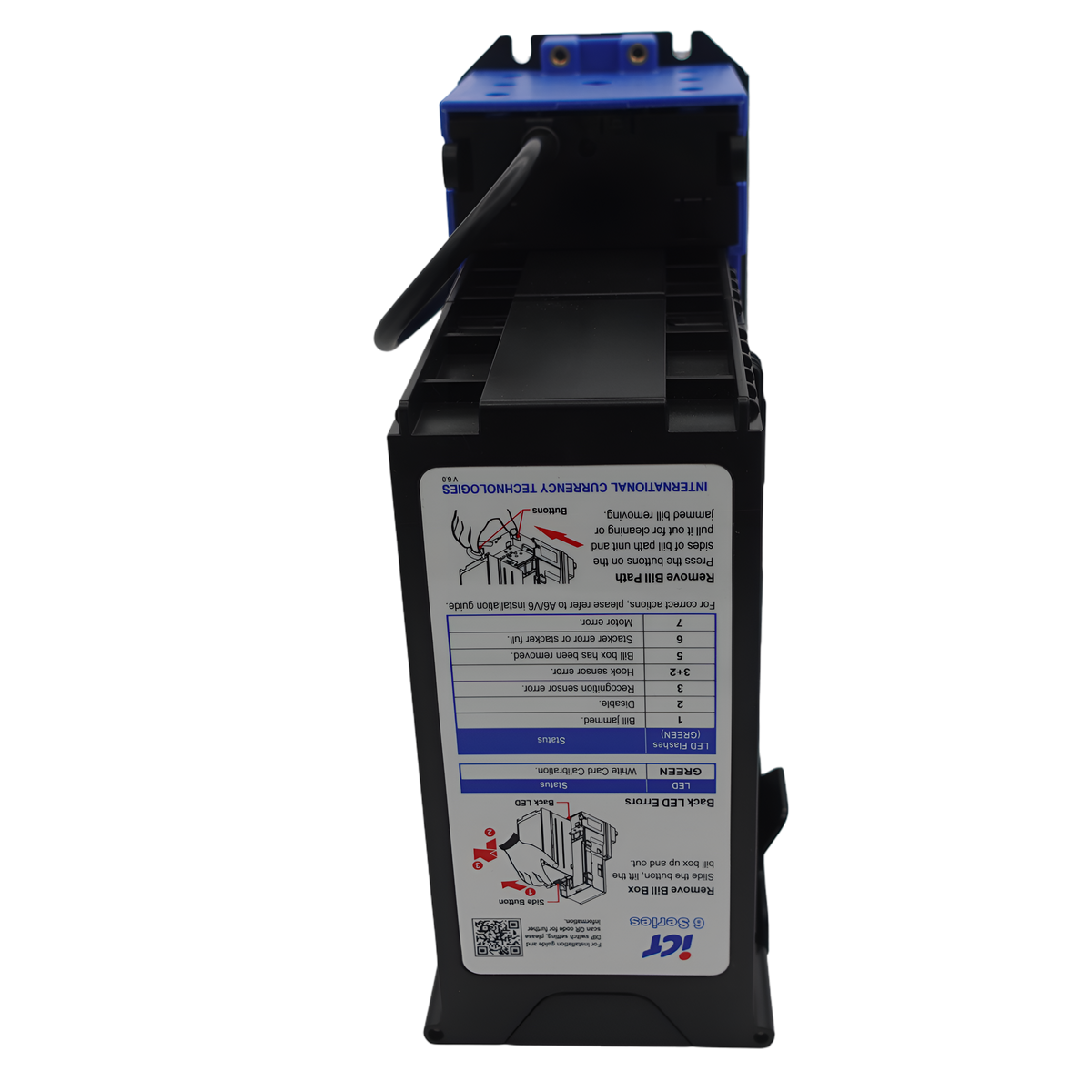 ICT A6E-18NCP-USD4-II Bill Acceptor 110v 800 Stacker USD Downstack Bezel back view