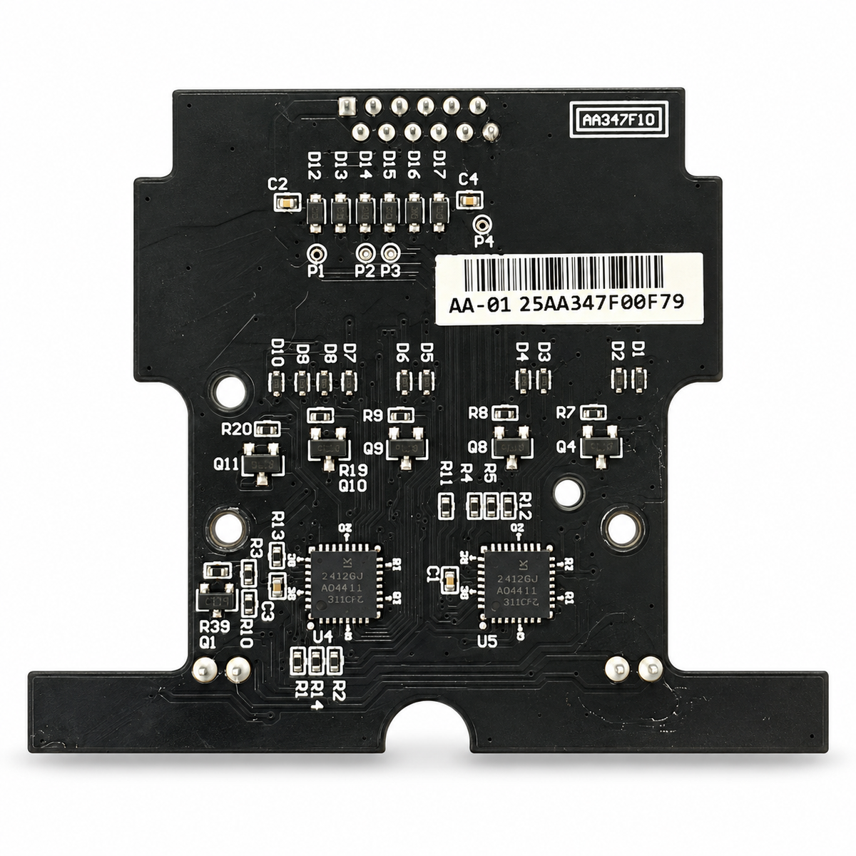 ICT AA347F## PA7-E sensor board, black circuit board marked AA347F10 with 12-pin header, diode rows and two U4/U5 chips
