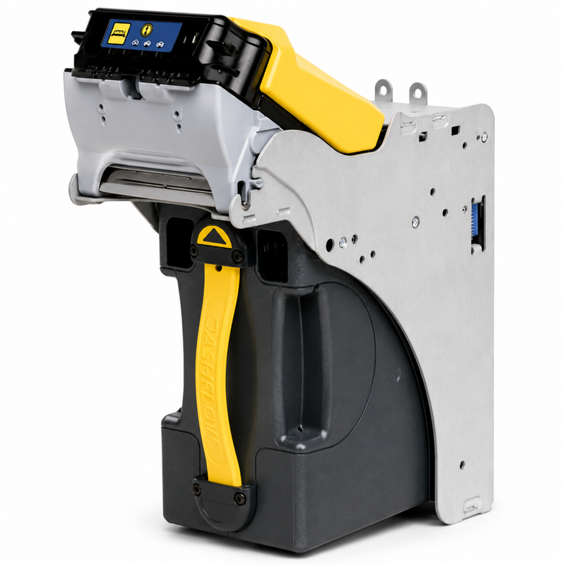 MEI SCNM8347 RS232 SC Advance Note Validator Unit Pack, angled view showing the mounting plate and note cashbox