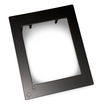 Universal bill acceptor mounting bracket, full face opening style, front view with large flush cutout